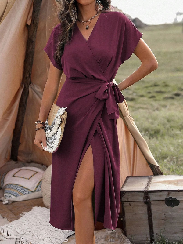 Elegantes Wickelkleid mit Kurzen Ärmeln