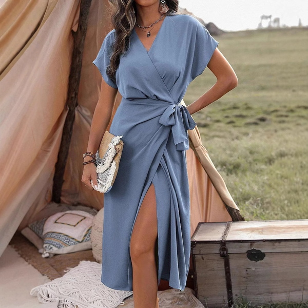 Elegantes Wickelkleid mit Kurzen Ärmeln