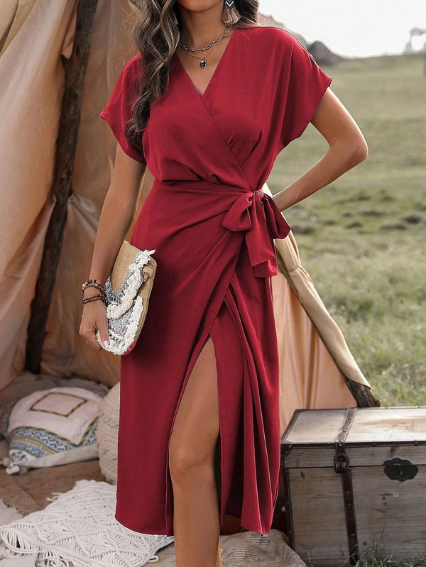 Elegantes Wickelkleid mit Kurzen Ärmeln