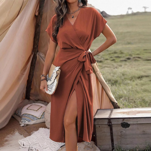 Elegantes Wickelkleid mit Kurzen Ärmeln