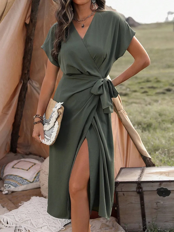 Elegantes Wickelkleid mit Kurzen Ärmeln