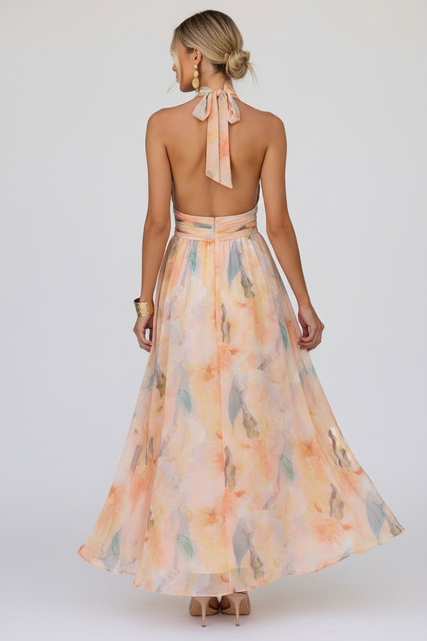Elegantes bodenlanges Kleid mit Neckholder und offenem Rücken