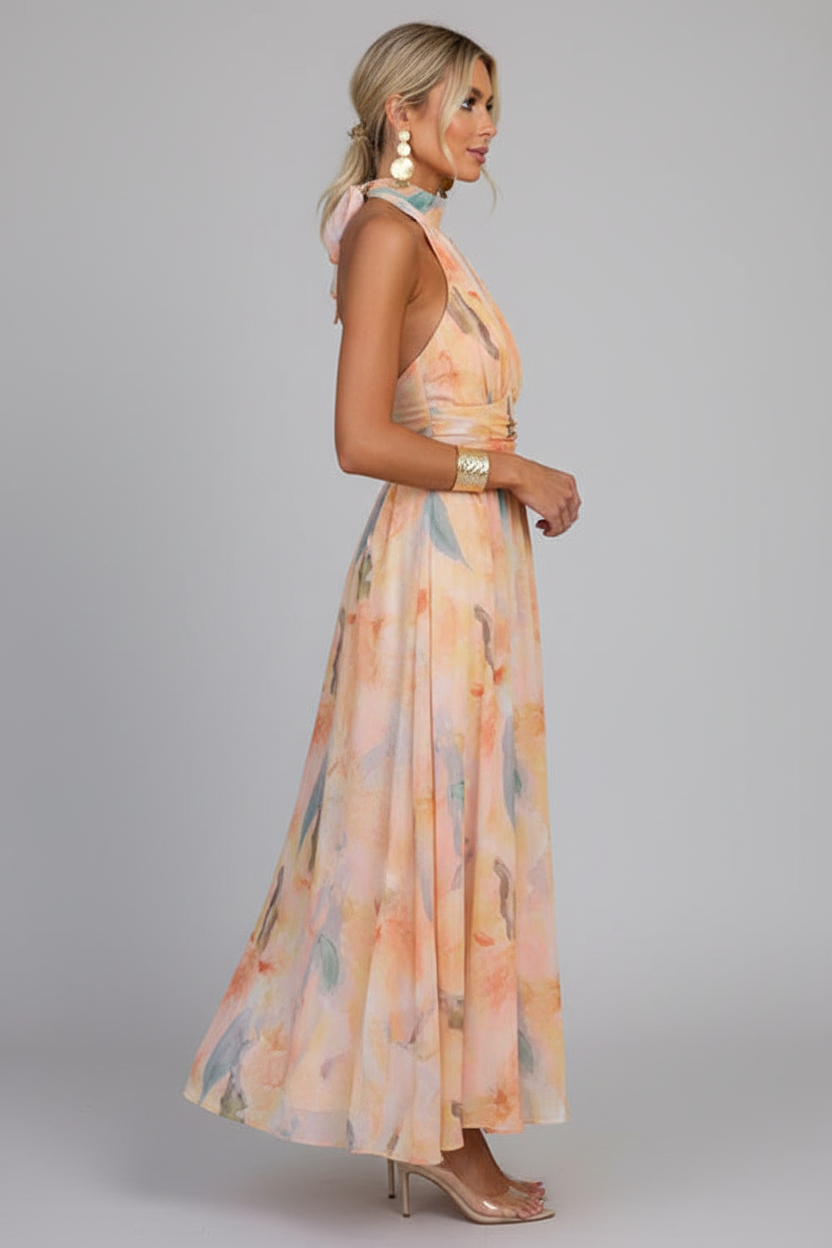 Elegantes bodenlanges Kleid mit Neckholder und offenem Rücken