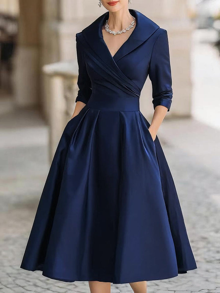 Elegantes Midi Kleid mit V Ausschnitt und A Linie