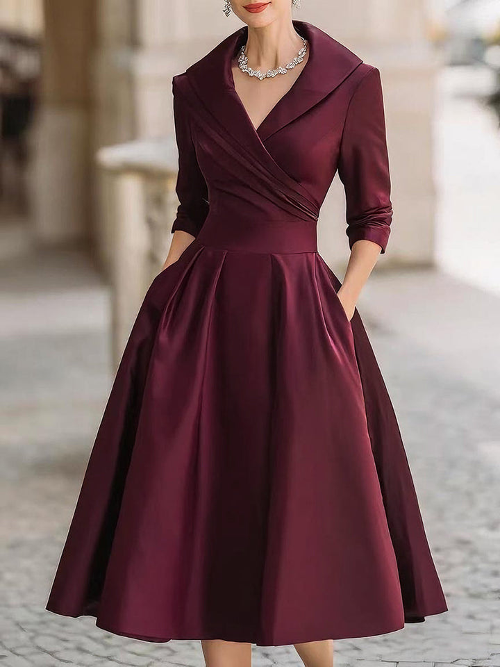 Elegantes Midi Kleid mit V Ausschnitt und A Linie