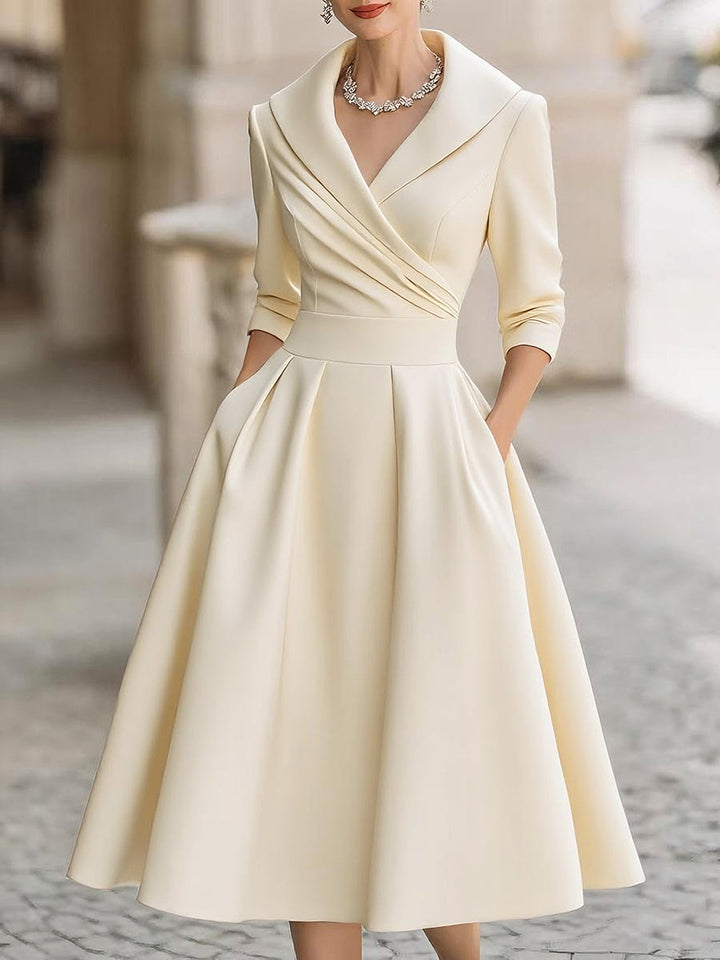 Elegantes Midi Kleid mit V Ausschnitt und A Linie