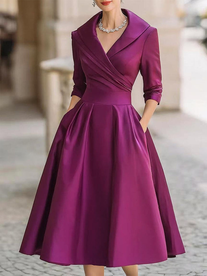 Elegantes Midi Kleid mit V Ausschnitt und A Linie