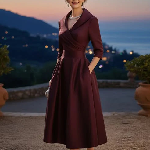 Elegantes Midi Kleid mit V Ausschnitt und A Linie
