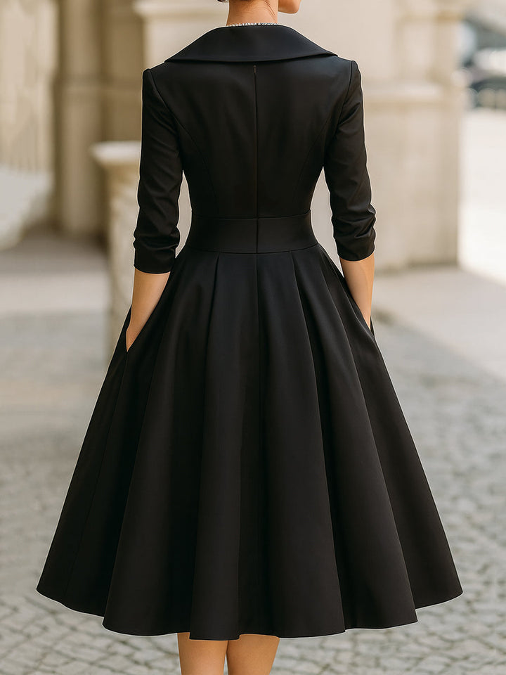 Elegantes Midi Kleid mit V Ausschnitt und A Linie