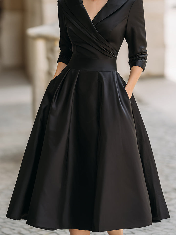 Elegantes Midi Kleid mit V Ausschnitt und A Linie