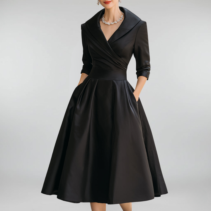 Elegantes Midi Kleid mit V Ausschnitt und A Linie