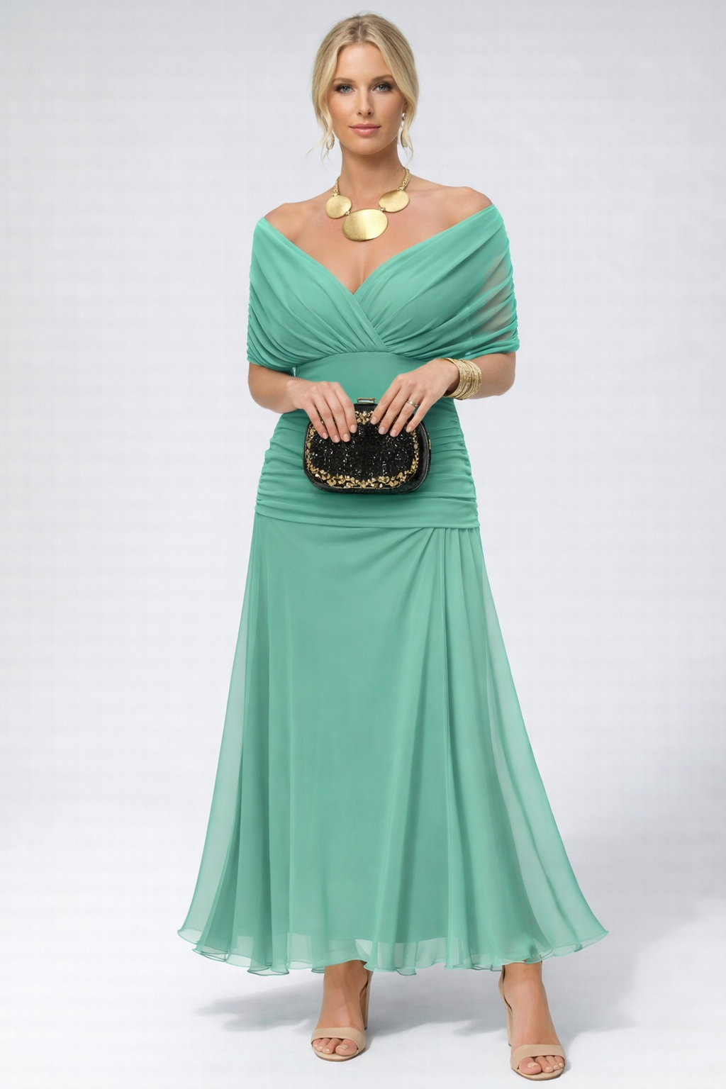 Elegantes wadenlanges Kleid mit lockerer Schulterform