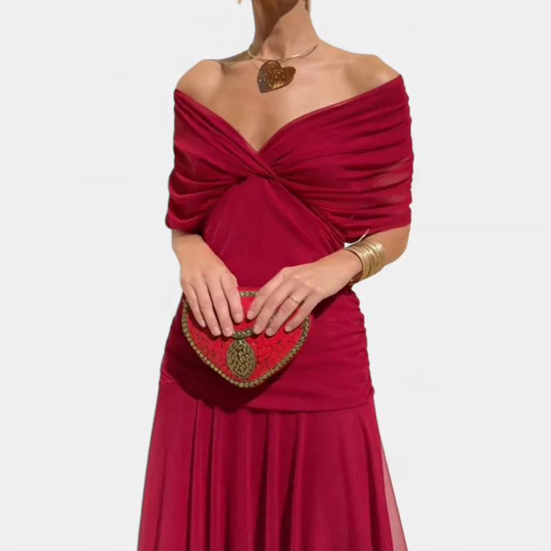 Elegantes wadenlanges Kleid mit lockerer Schulterform