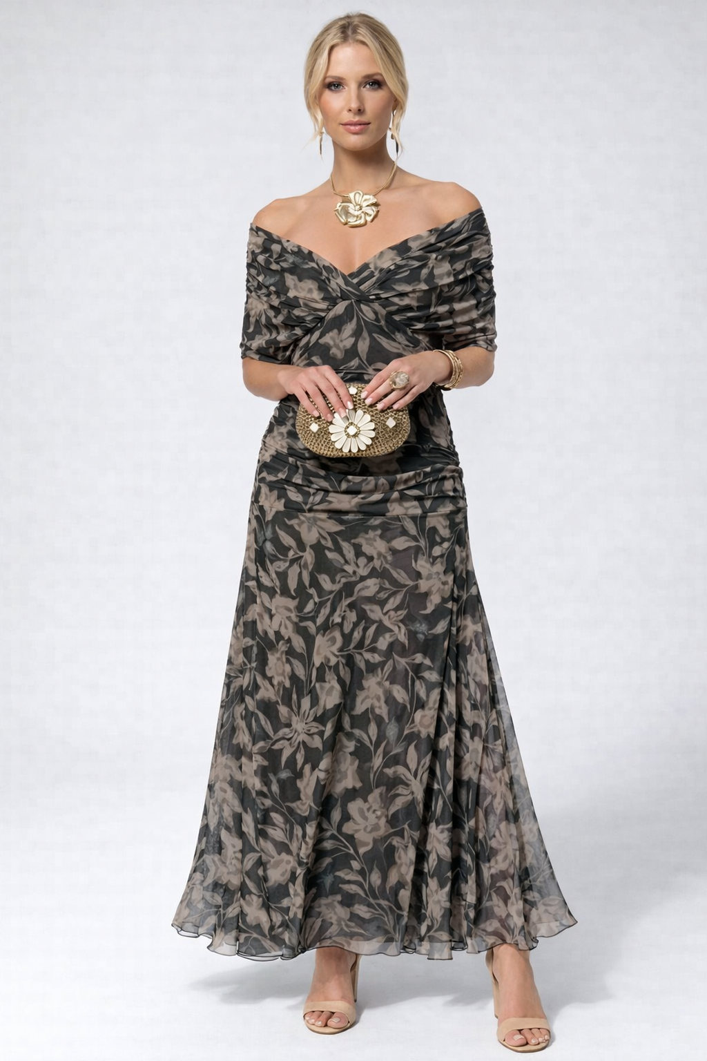 Elegantes wadenlanges Kleid mit lockerer Schulterform