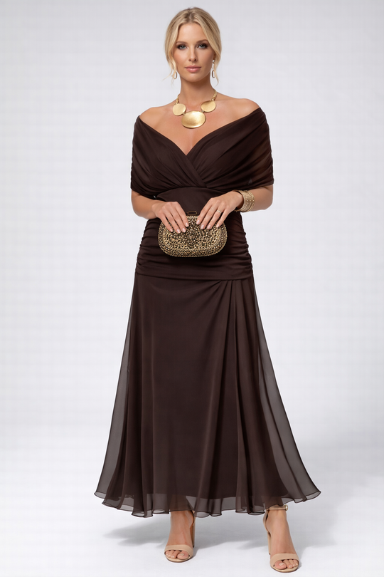 Elegantes wadenlanges Kleid mit lockerer Schulterform