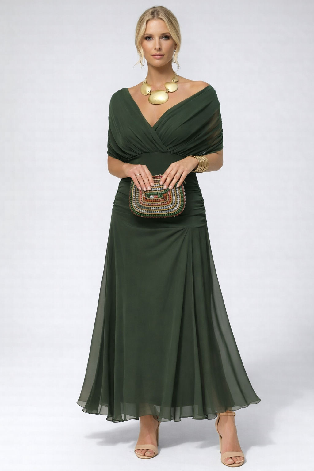 Elegantes wadenlanges Kleid mit lockerer Schulterform