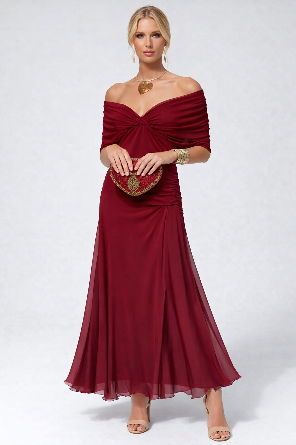 Elegantes wadenlanges Kleid mit lockerer Schulterform