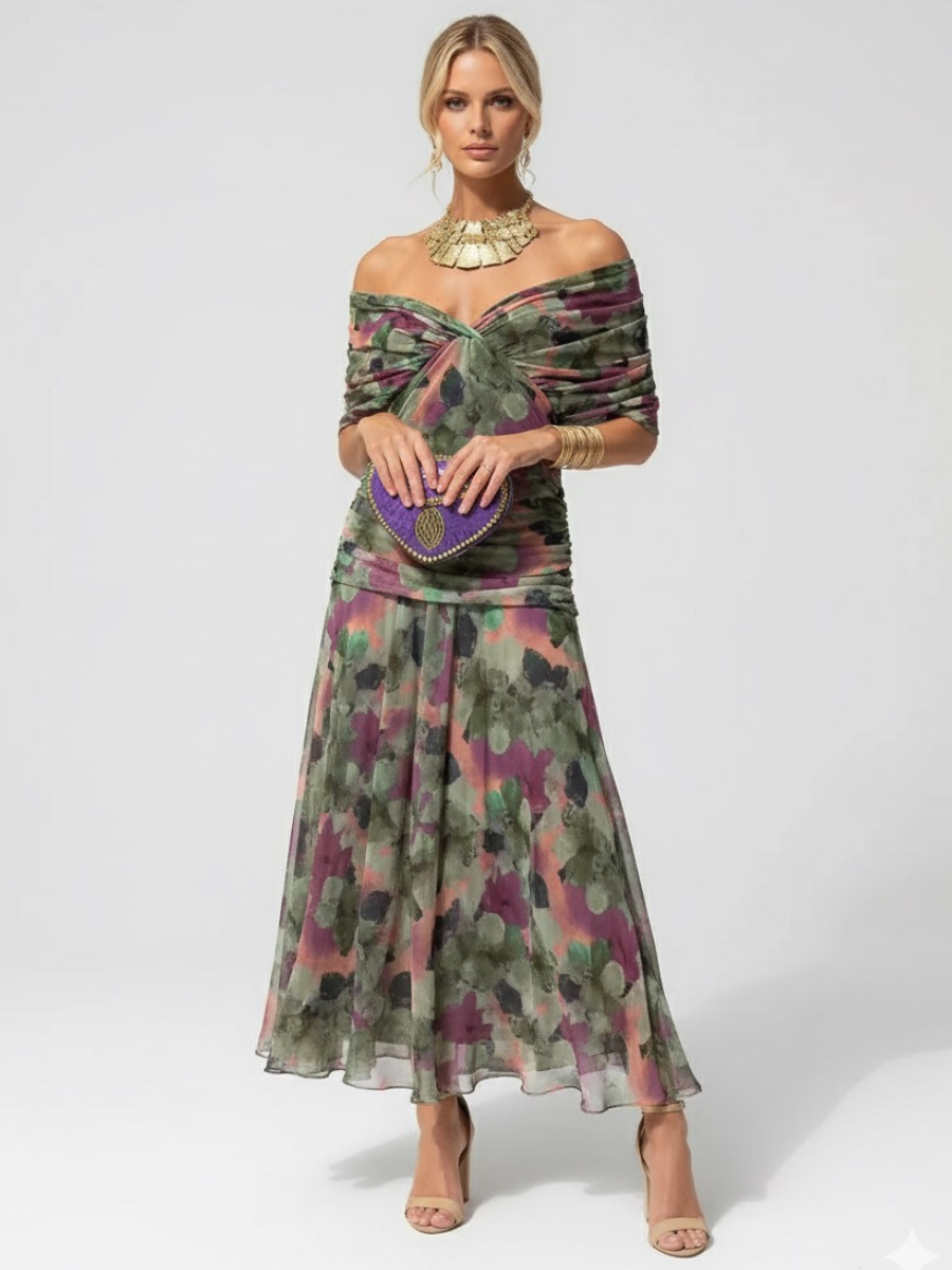 Elegantes wadenlanges Kleid mit lockerer Schulterform