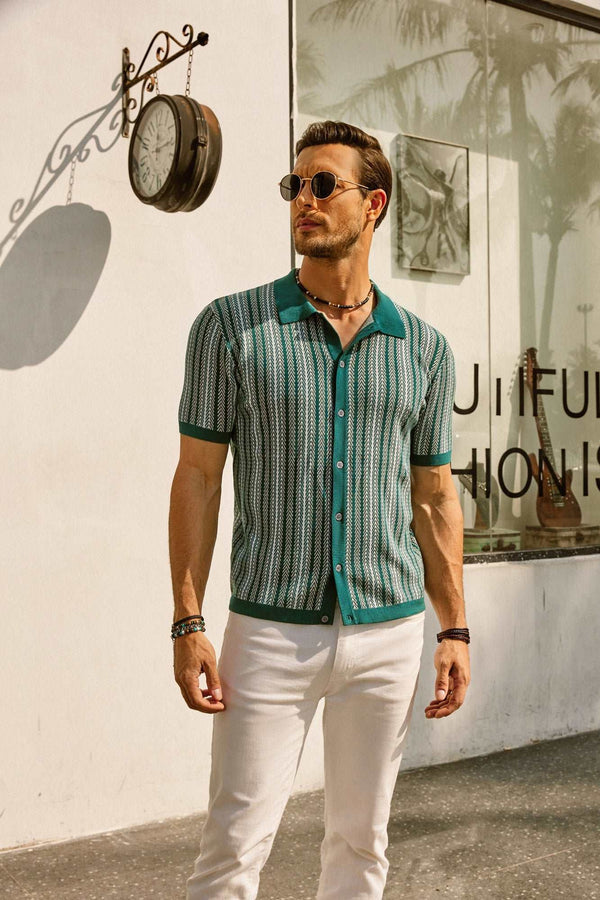Herren Hemd mit Streifen kurze Ärmel retro