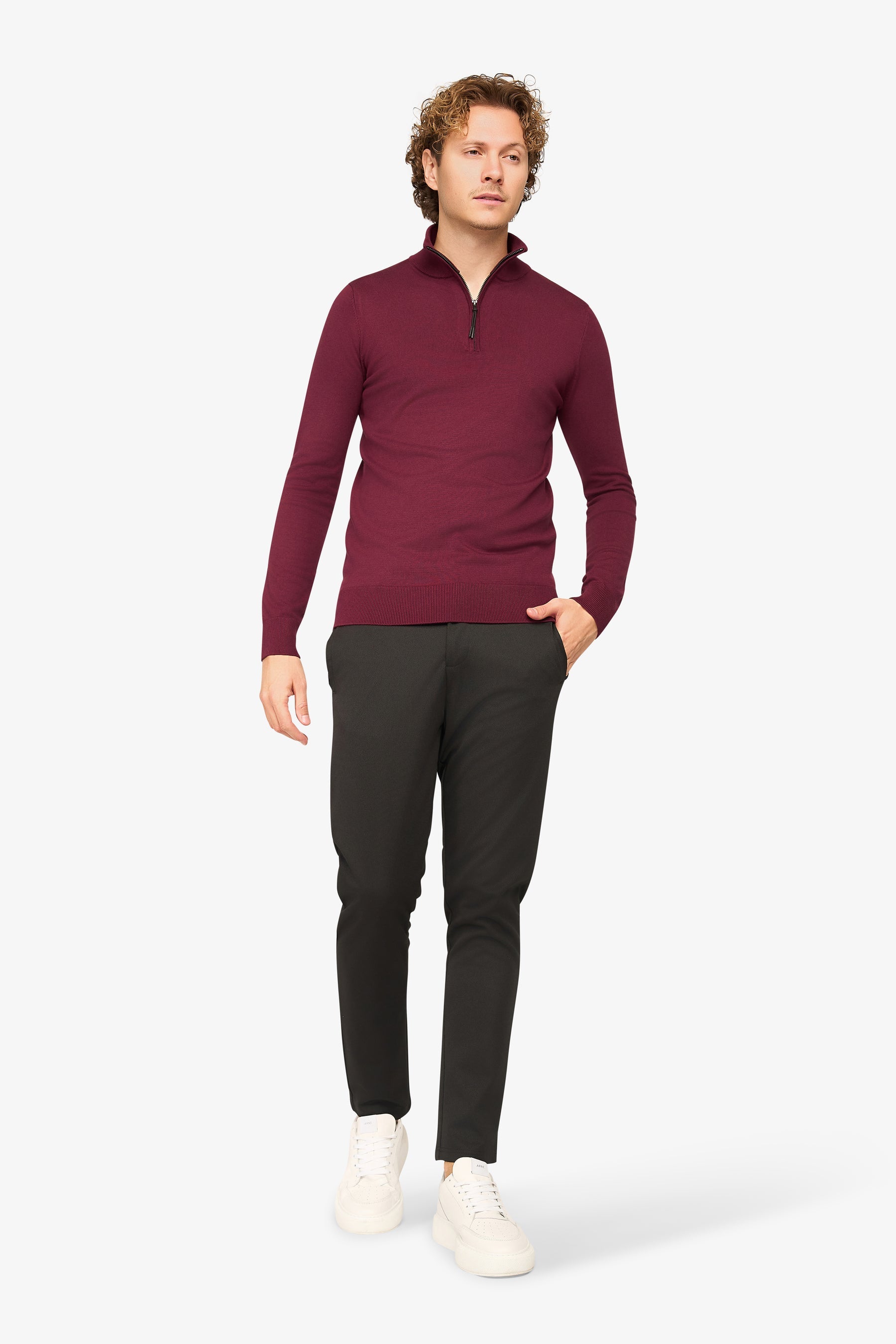 Herren Pullover mit Stehkragen und kurzer Reißverschluss