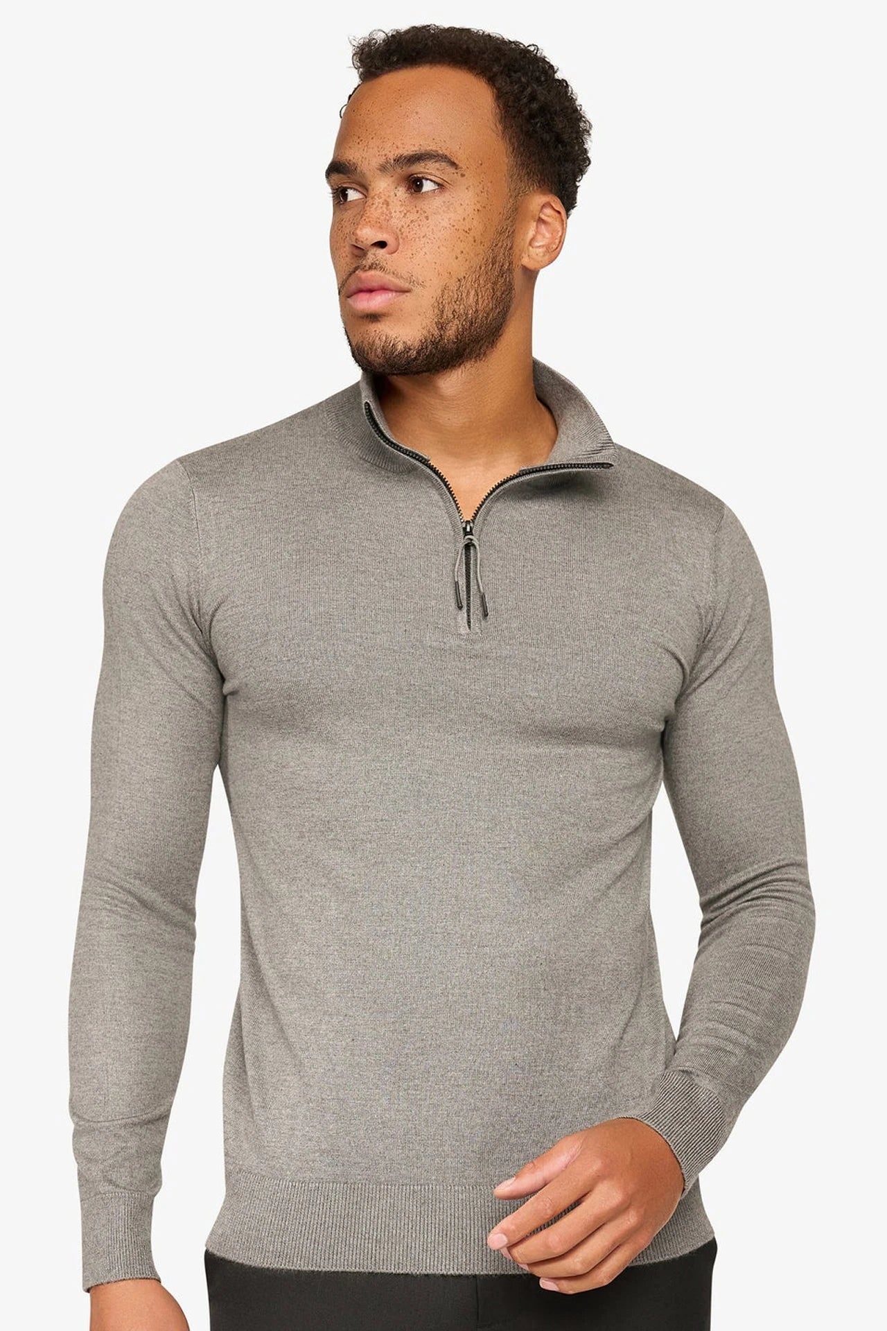 Herren Pullover mit Stehkragen und kurzer Reißverschluss