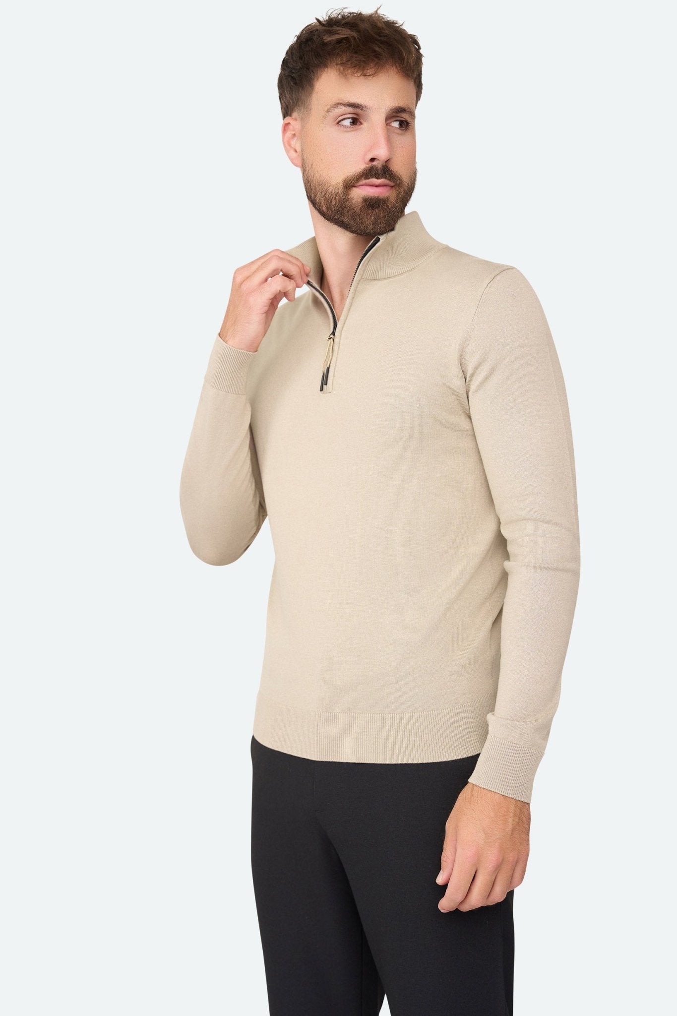 Herren Pullover mit Stehkragen und kurzer Reißverschluss