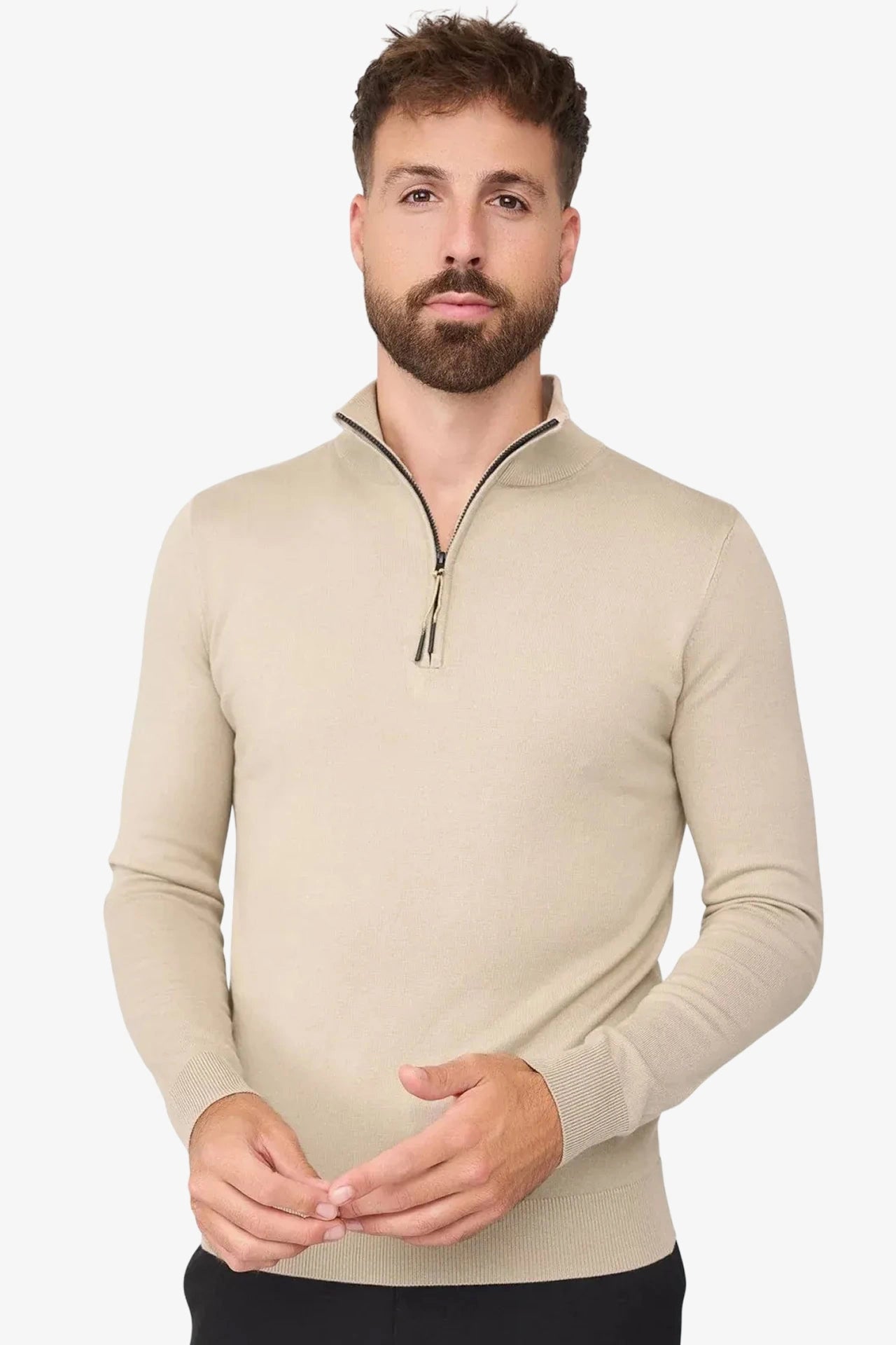 Herren Pullover mit Stehkragen und kurzer Reißverschluss