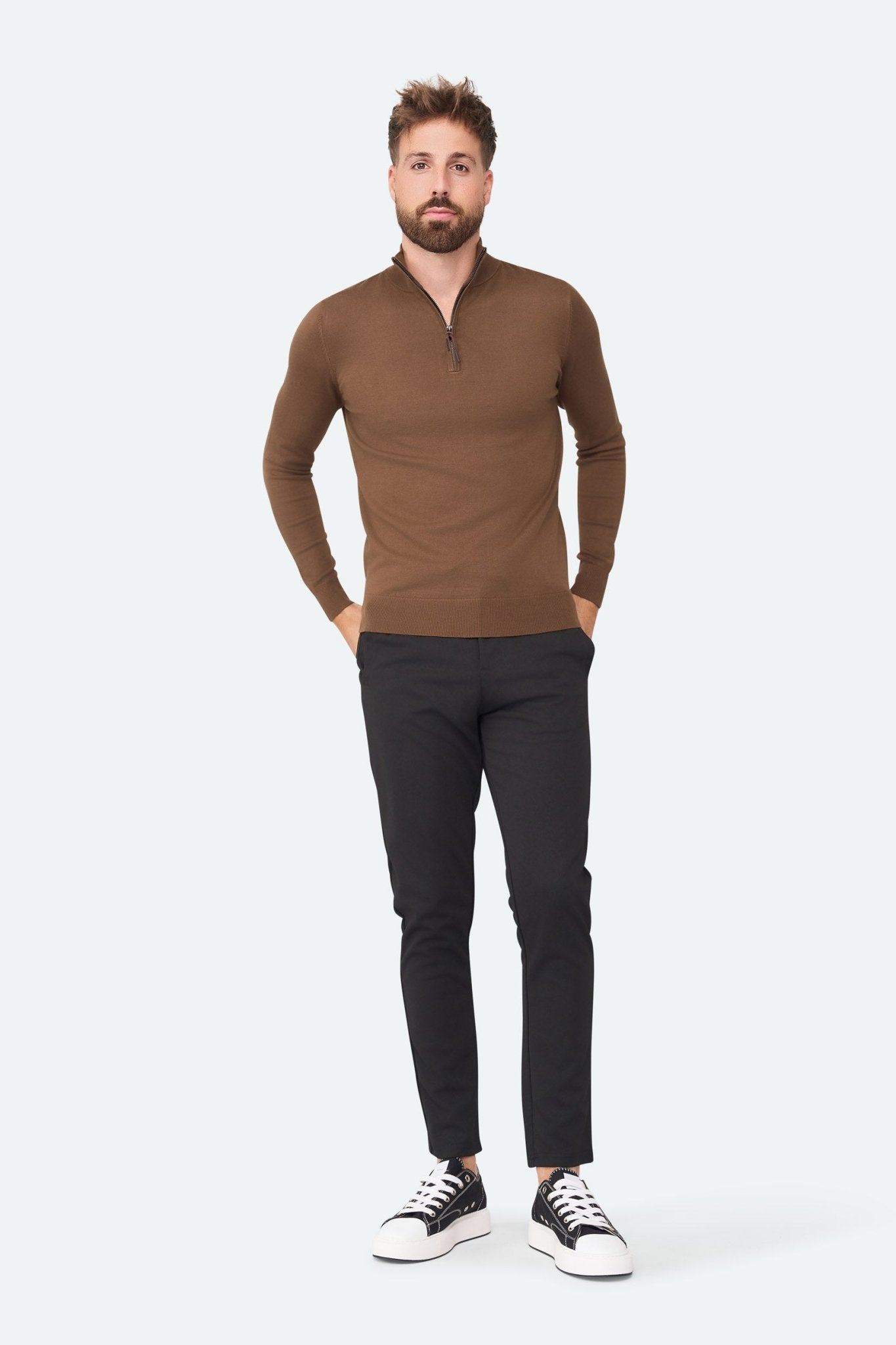 Herren Pullover mit Stehkragen und kurzer Reißverschluss