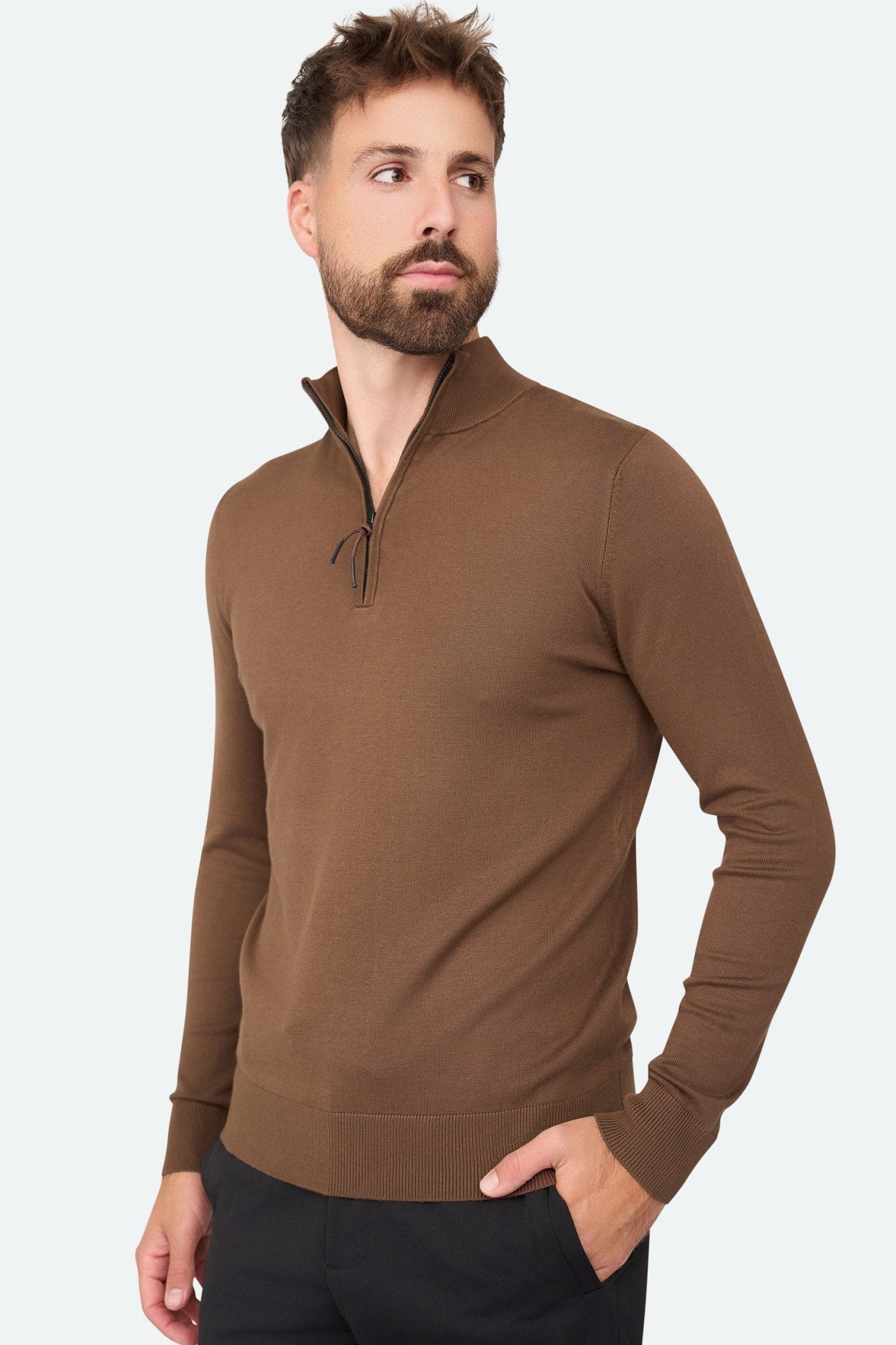 Herren Pullover mit Stehkragen und kurzer Reißverschluss
