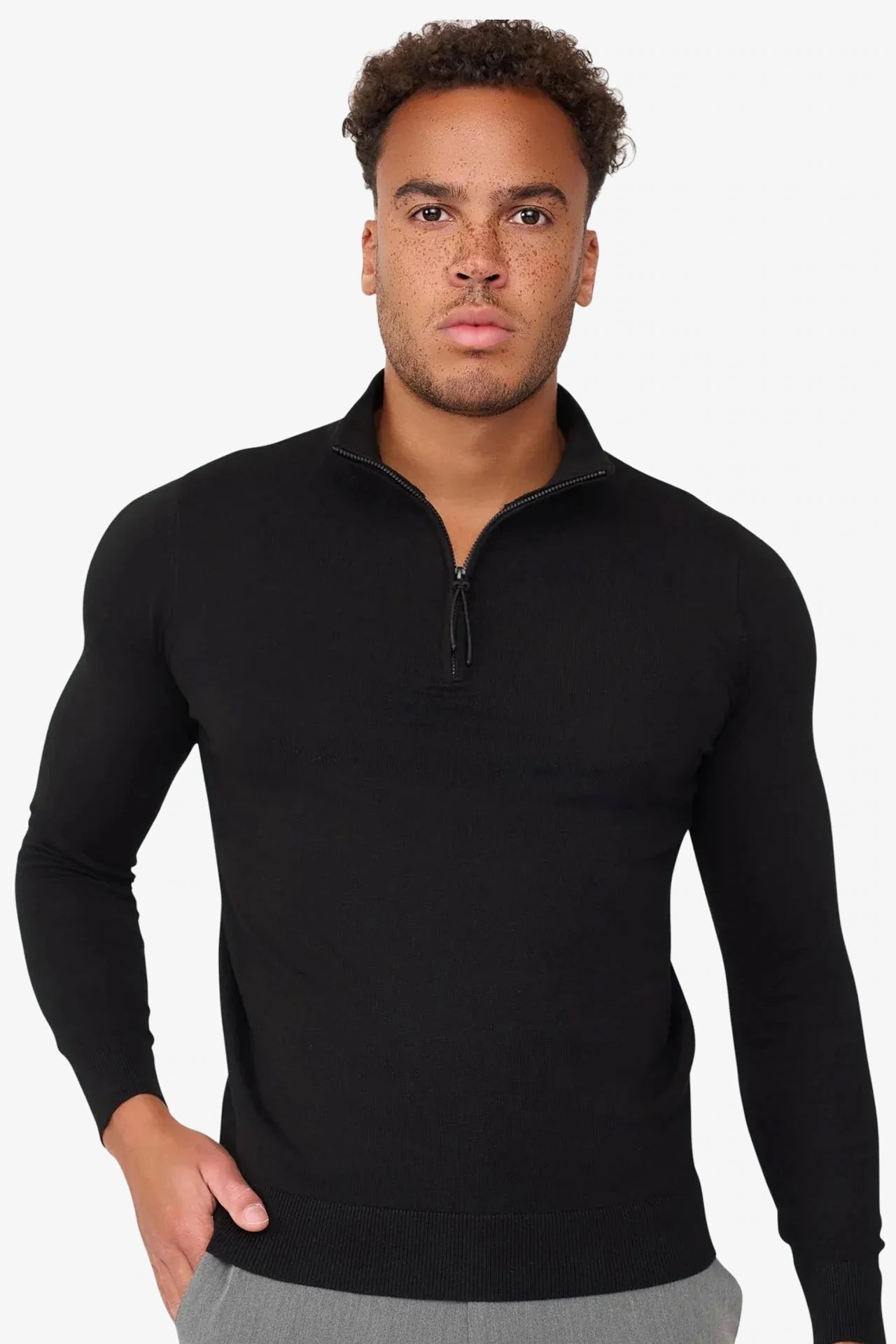 Herren Pullover mit Stehkragen und kurzer Reißverschluss