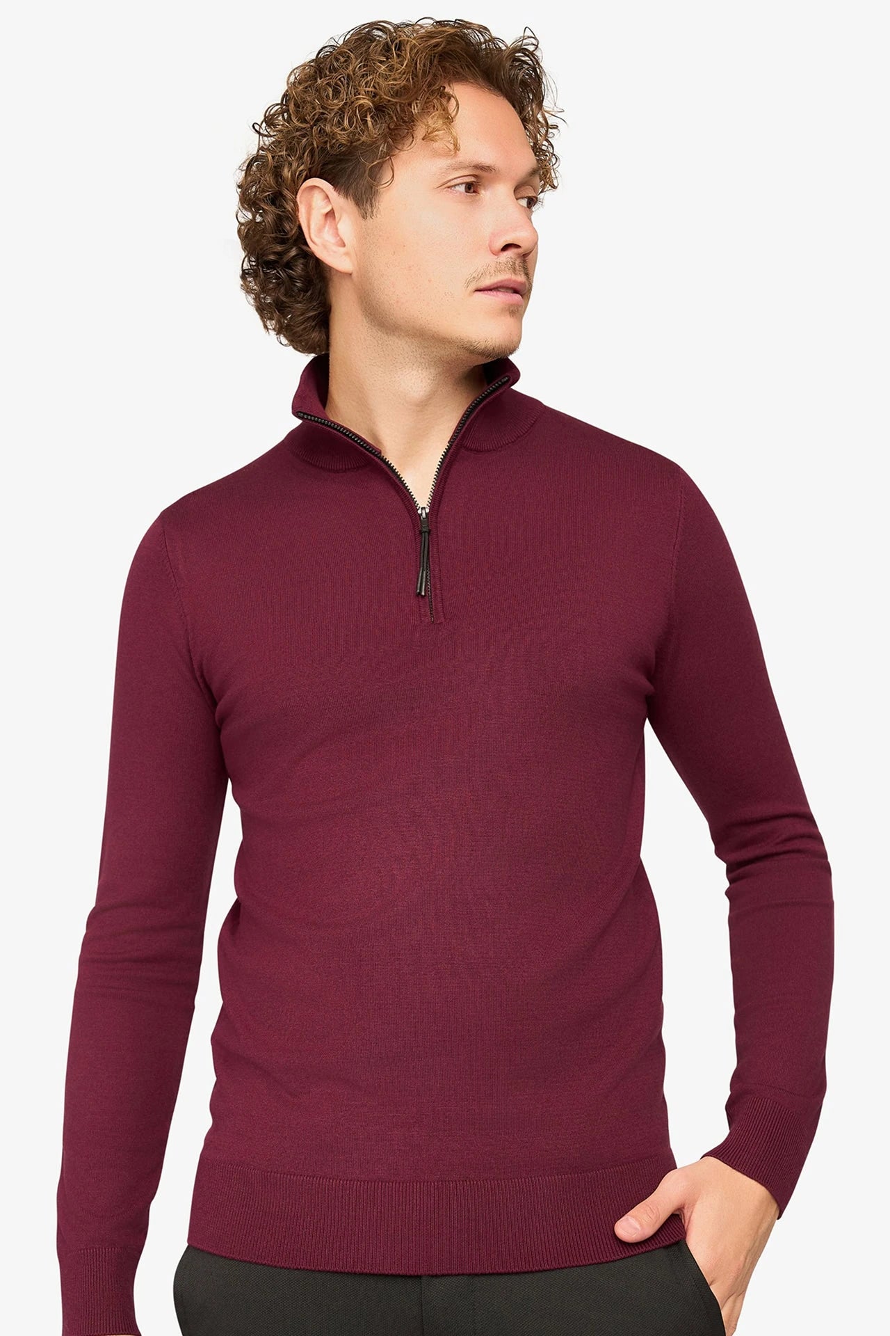 Herren Pullover mit Stehkragen und kurzer Reißverschluss