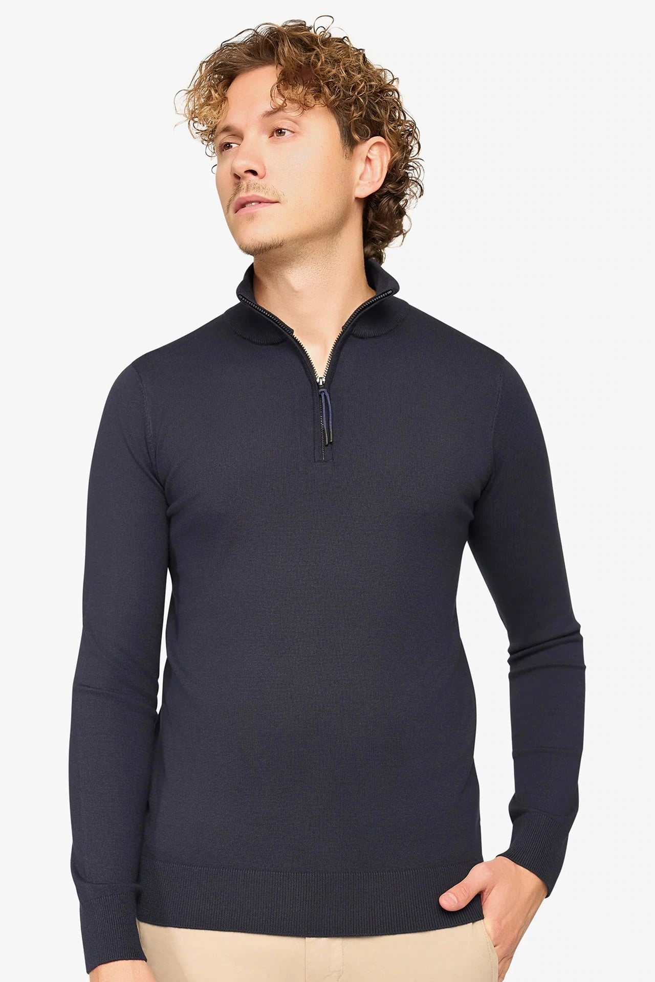 Herren Pullover mit Stehkragen und kurzer Reißverschluss