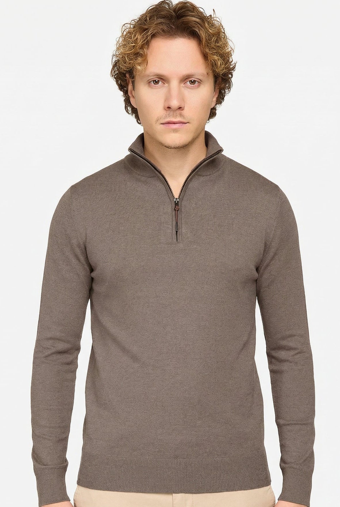 Herren Pullover mit Stehkragen und kurzer Reißverschluss