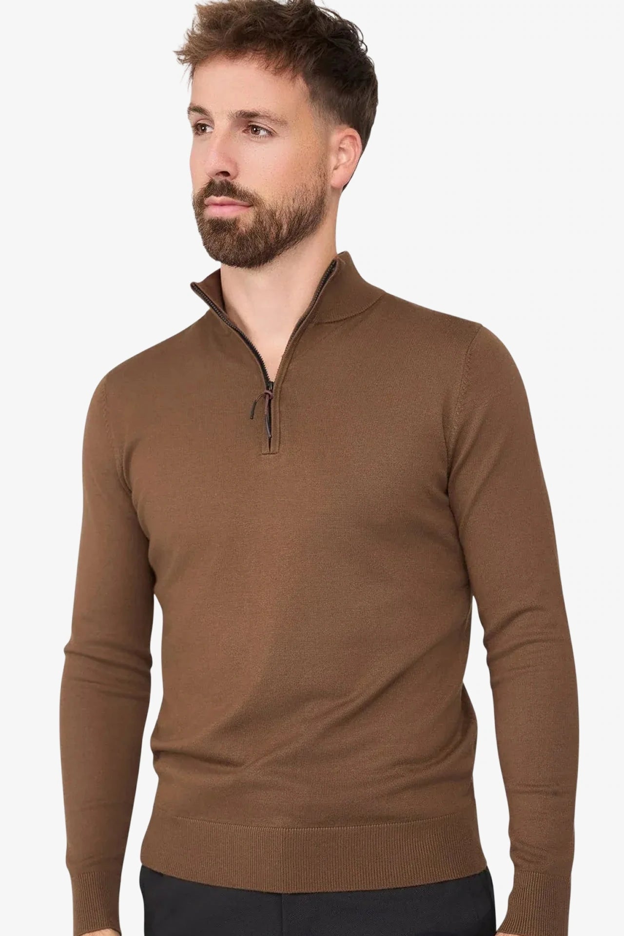 Herren Pullover mit Stehkragen und kurzer Reißverschluss