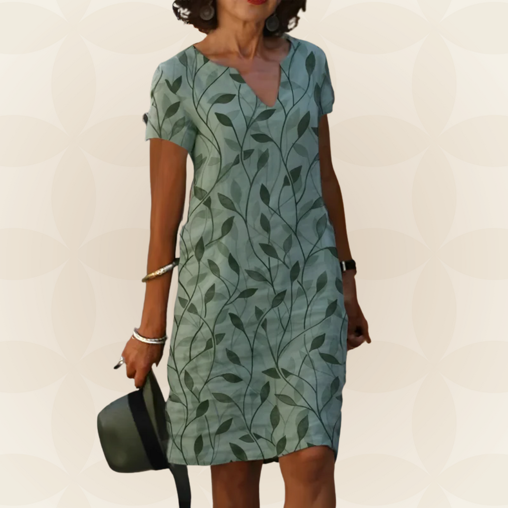 Kleid mit Blättermuster und kurzen Ärmeln