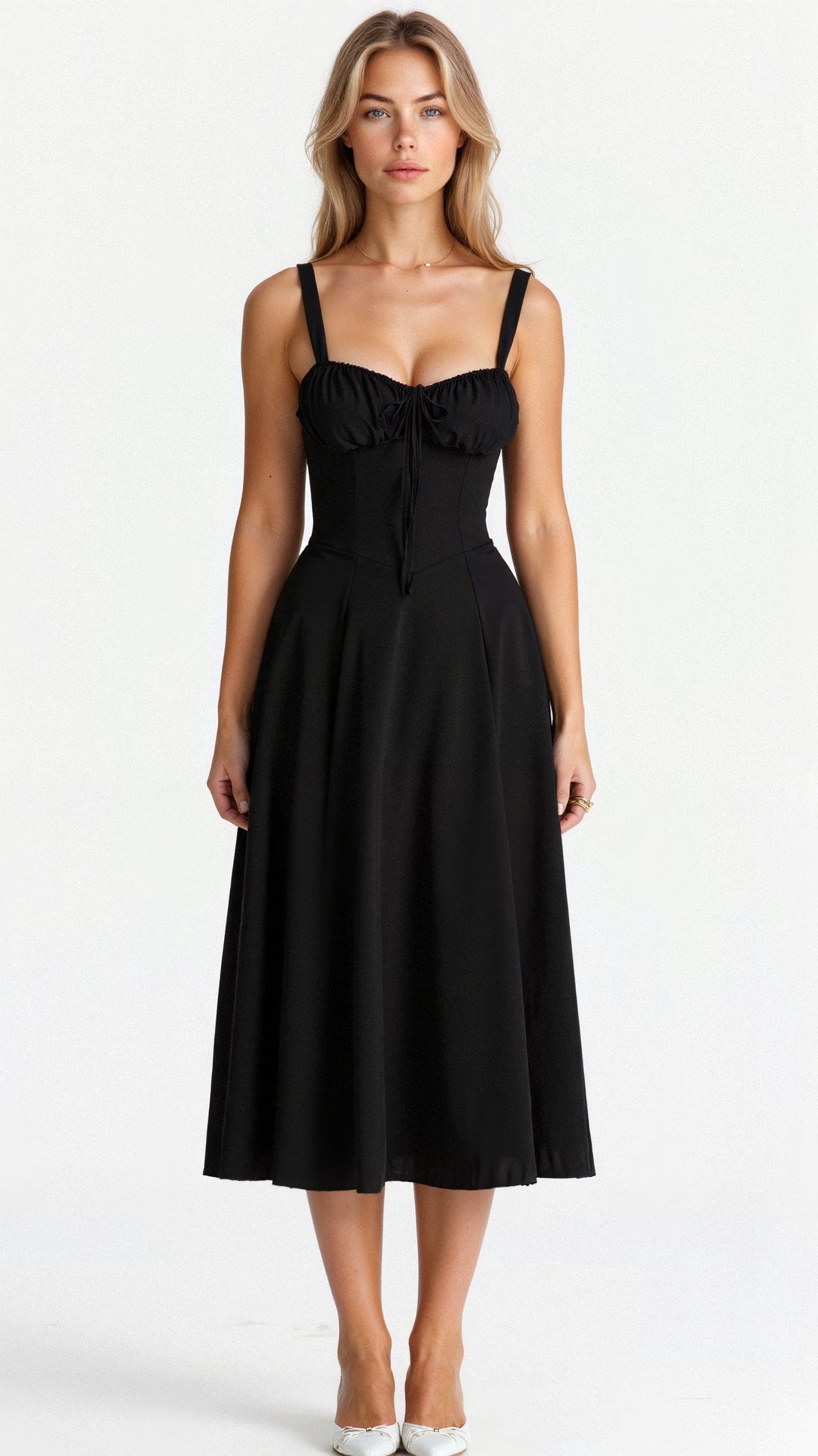 Korsett Wadenlanges Kleid mit dünnen Trägern