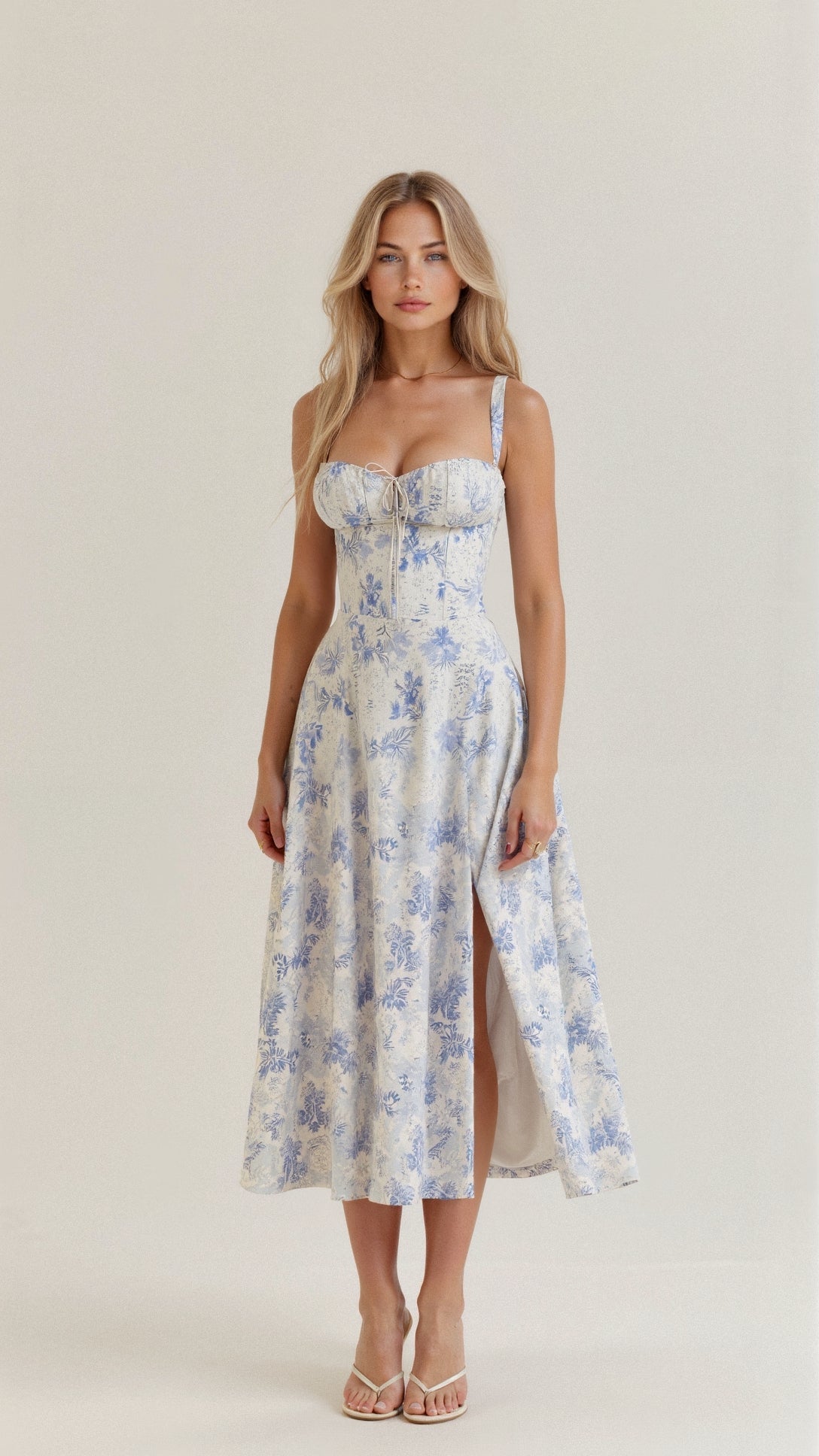 Korsett Wadenlanges Kleid mit dünnen Trägern