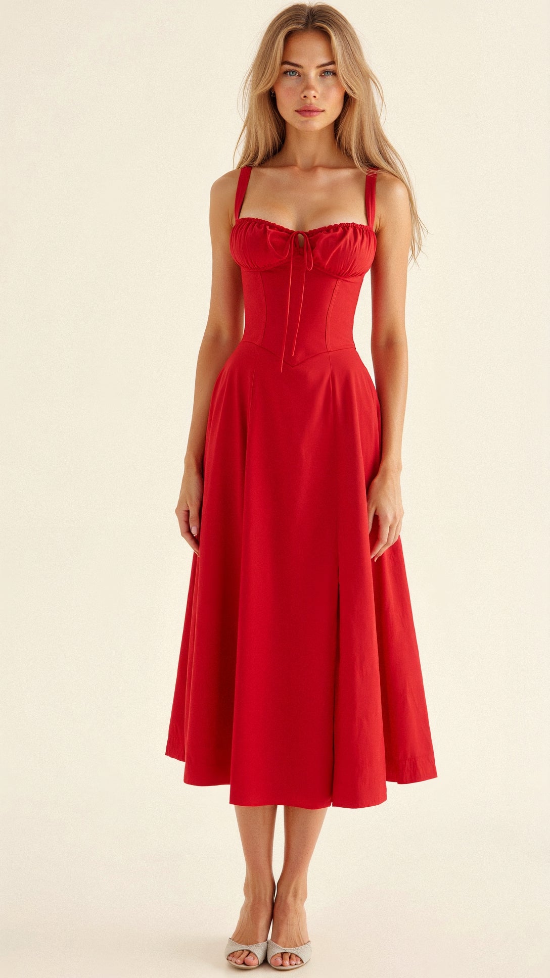 Korsett Wadenlanges Kleid mit dünnen Trägern