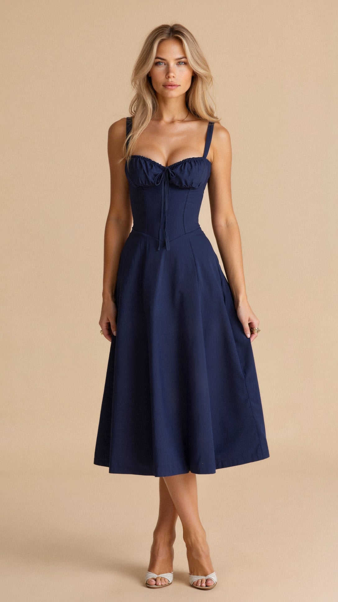 Korsett Wadenlanges Kleid mit dünnen Trägern