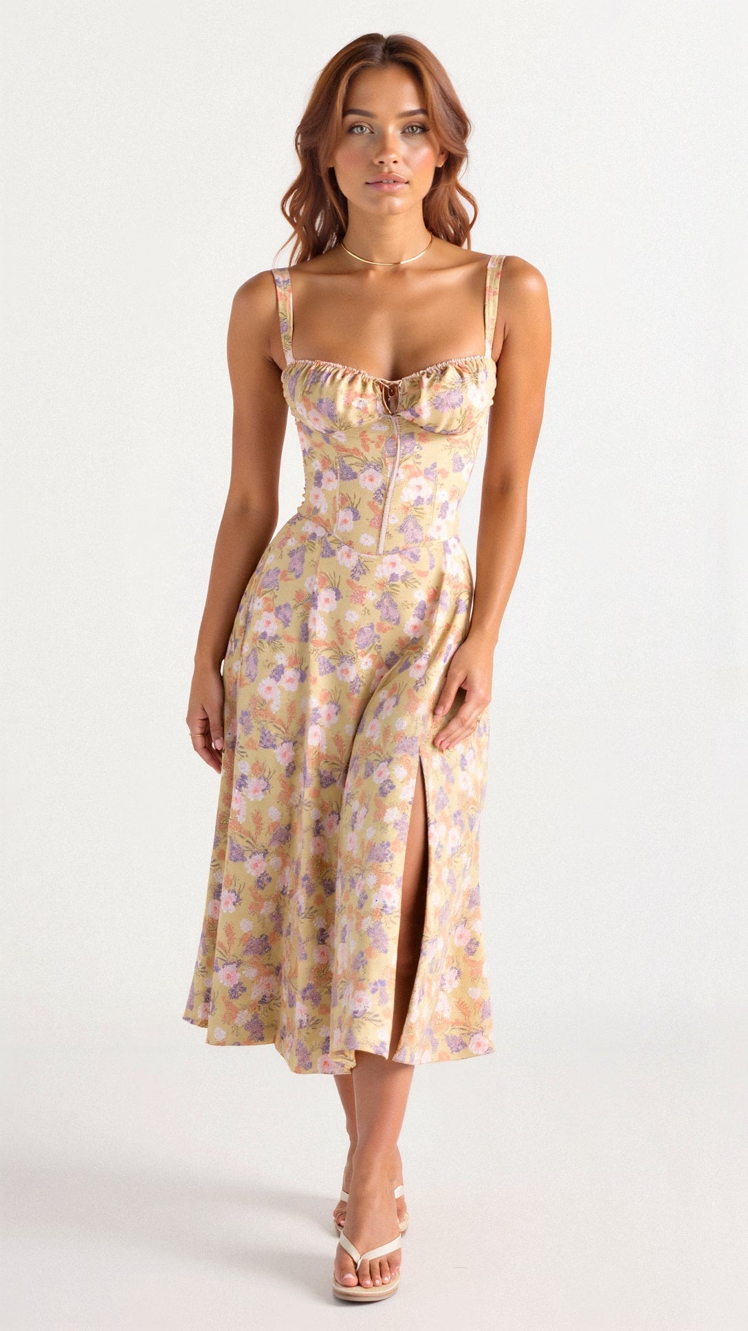 Korsett Wadenlanges Kleid mit dünnen Trägern