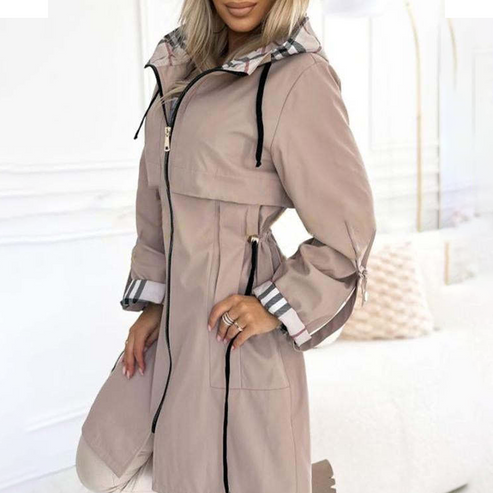 Lange Damen Jacke mit Kordelzug und Reißverschluss