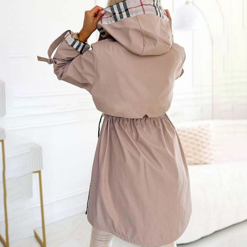 Lange Damen Jacke mit Kordelzug und Reißverschluss