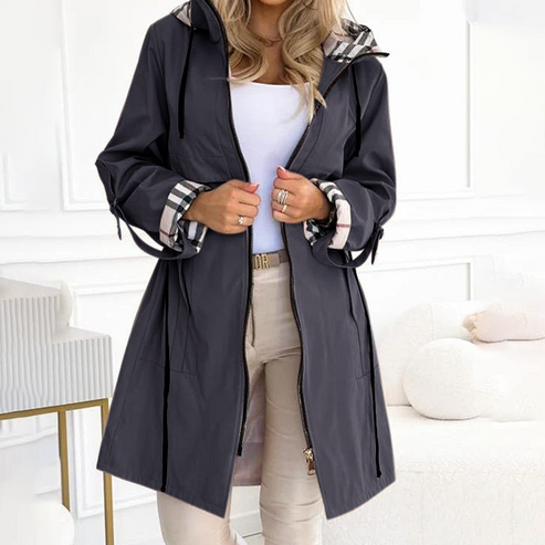 Lange Damen Jacke mit Kordelzug und Reißverschluss