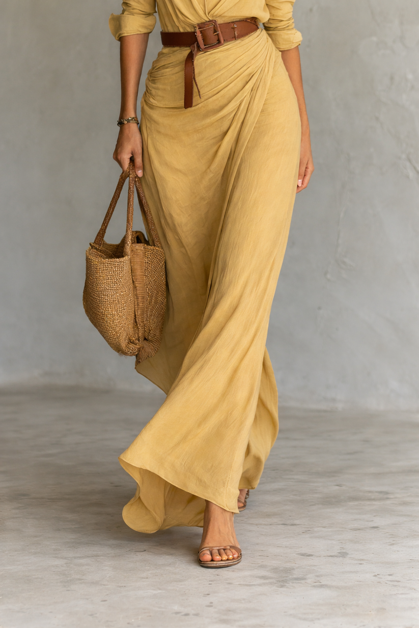 Langes Damen Kleid mit Knopfleiste vorne