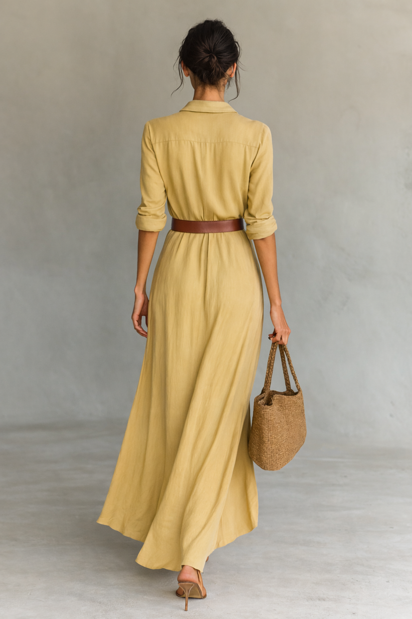 Langes Damen Kleid mit Knopfleiste vorne