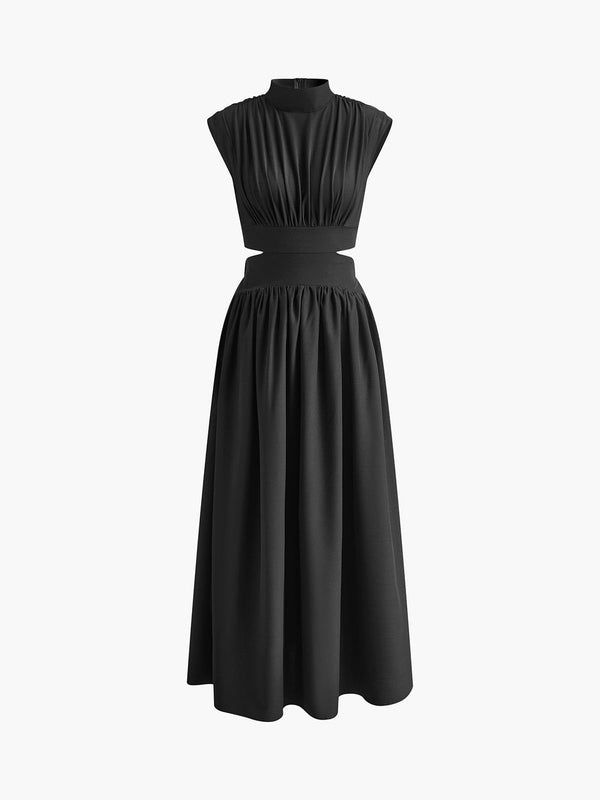 Langes Kleid mit Stehkragen und Aussparungen