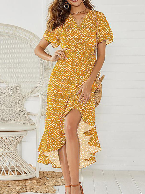Lässiges Maxikleid mit Wickelform und V Ausschnitt