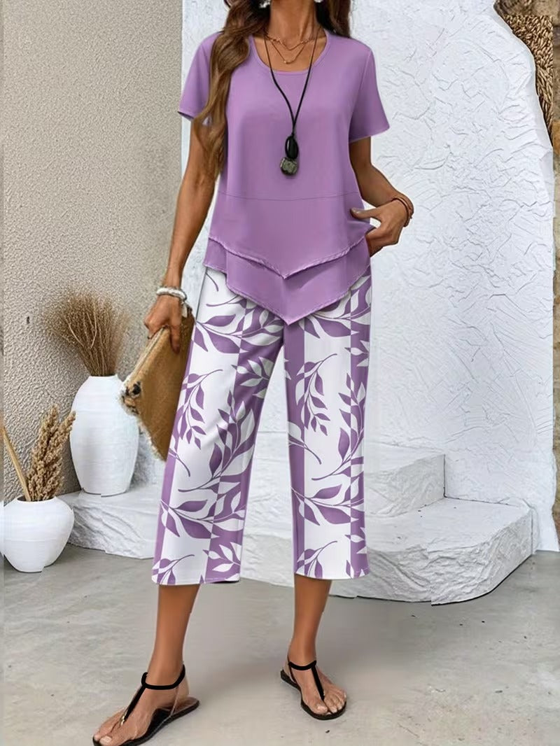 Lässiges Set mit Bluse und bedruckter Hose