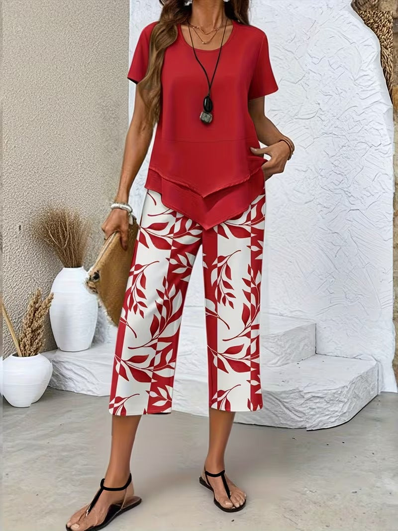 Lässiges Set mit Bluse und bedruckter Hose