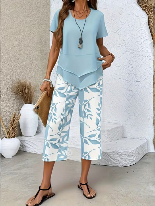 Lässiges Set mit Bluse und bedruckter Hose